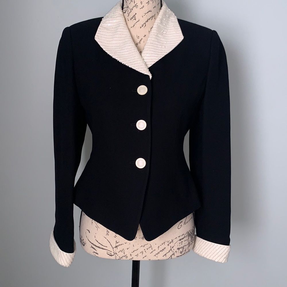 Kasper | vintage suit jacket | Black and white sequins | Size 2p
